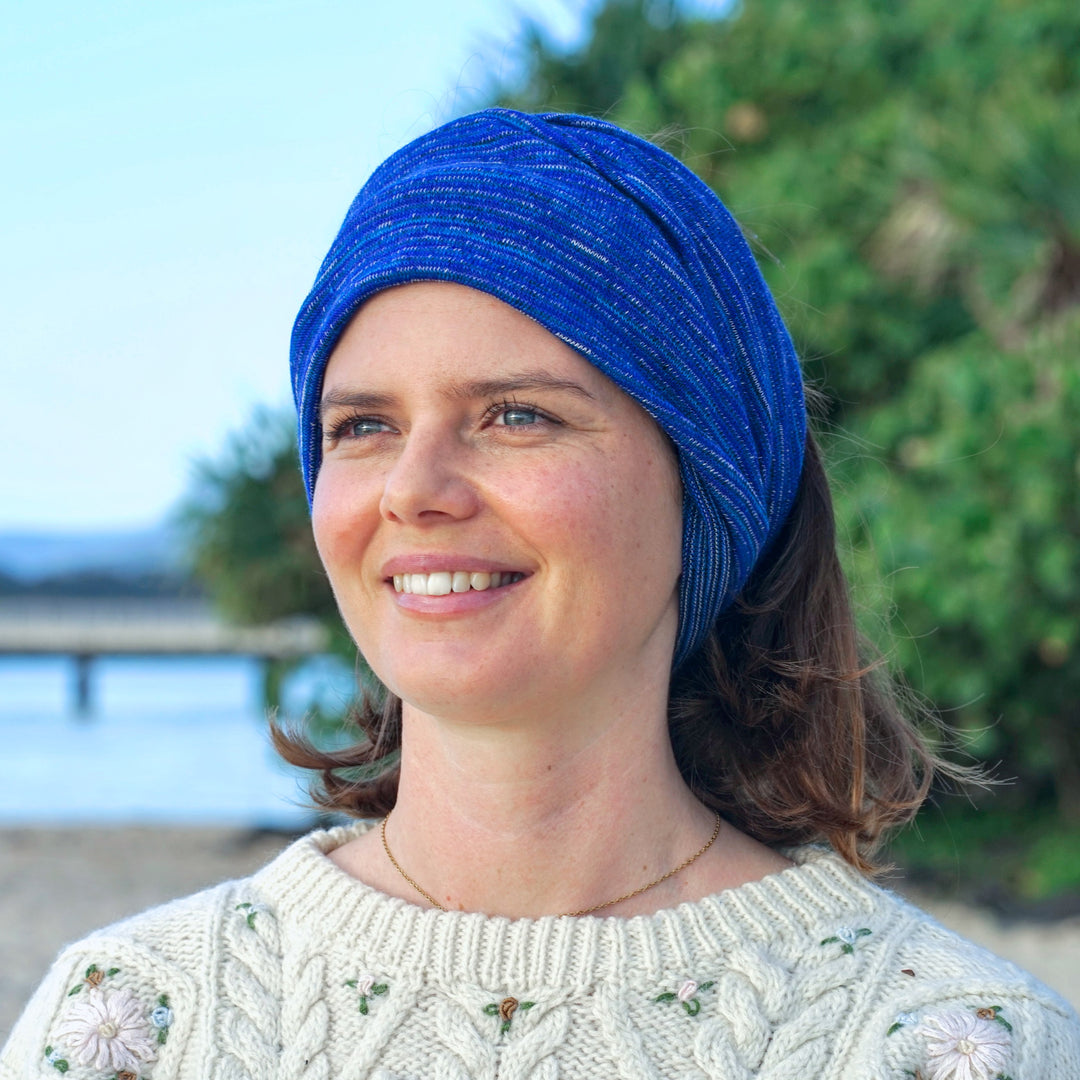 Alpine Blue Merino Beanie Wrap - Ships from Wales UK