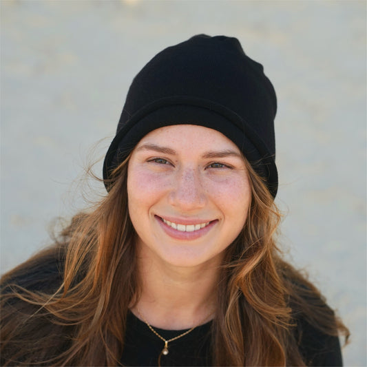 Black Merino Beanie Wrap - Ships from Wales UK