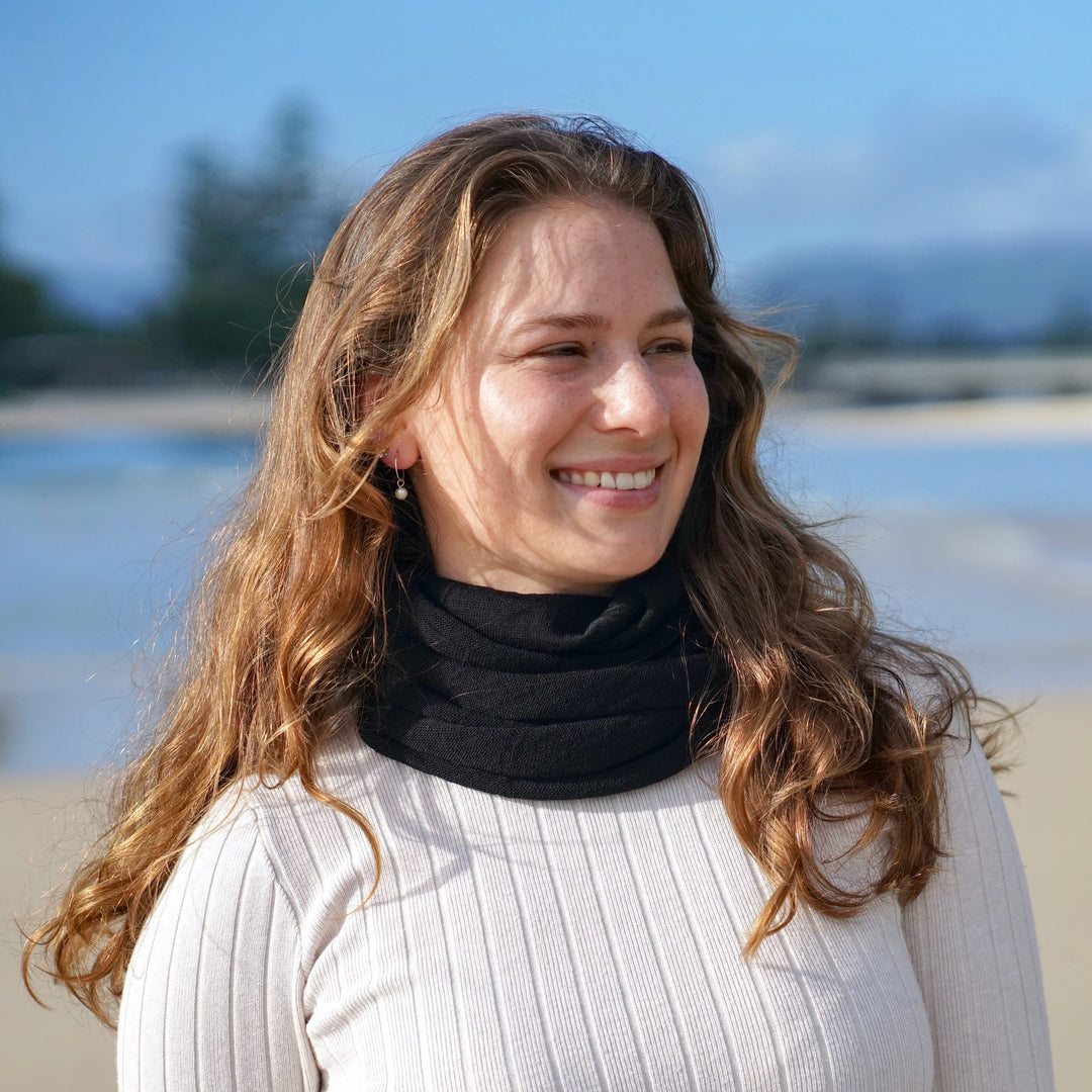 Black Merino Beanie Wrap - Ships from Wales UK