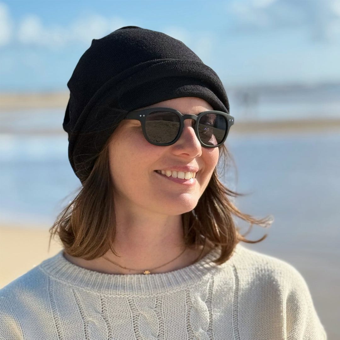 Black Merino Beanie Wrap - Ships from Wales UK