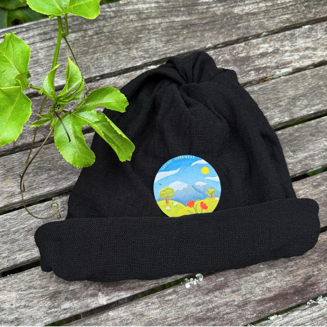 Black Merino Beanie Wrap - Ships from Wales UK