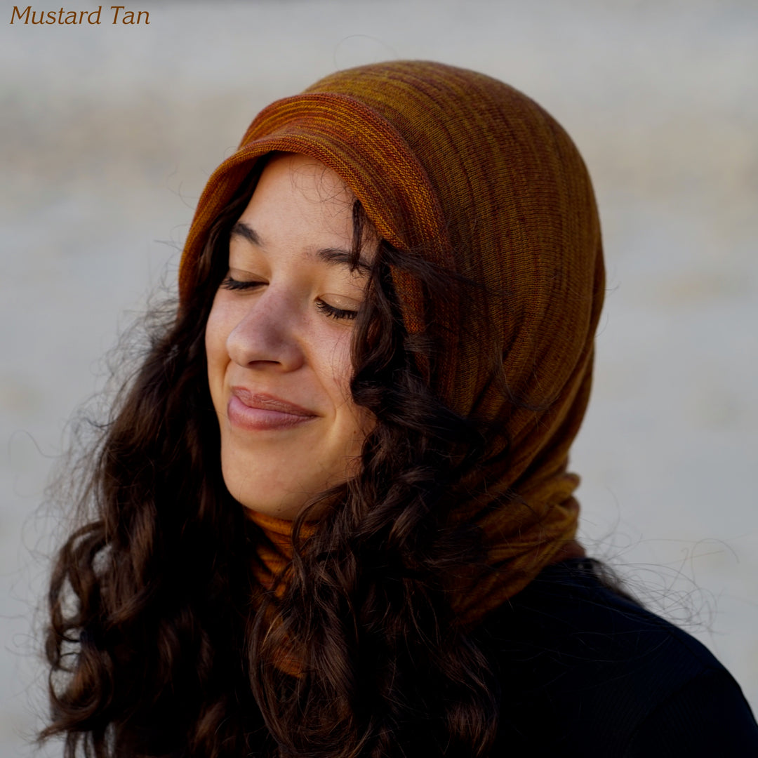 Mustard Tan Merino Beanie Wrap