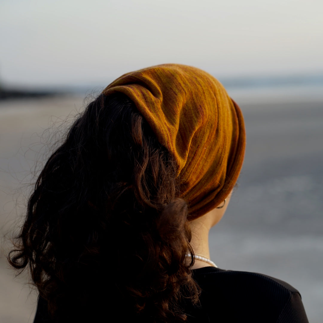 Mustard Tan Merino Beanie Wrap
