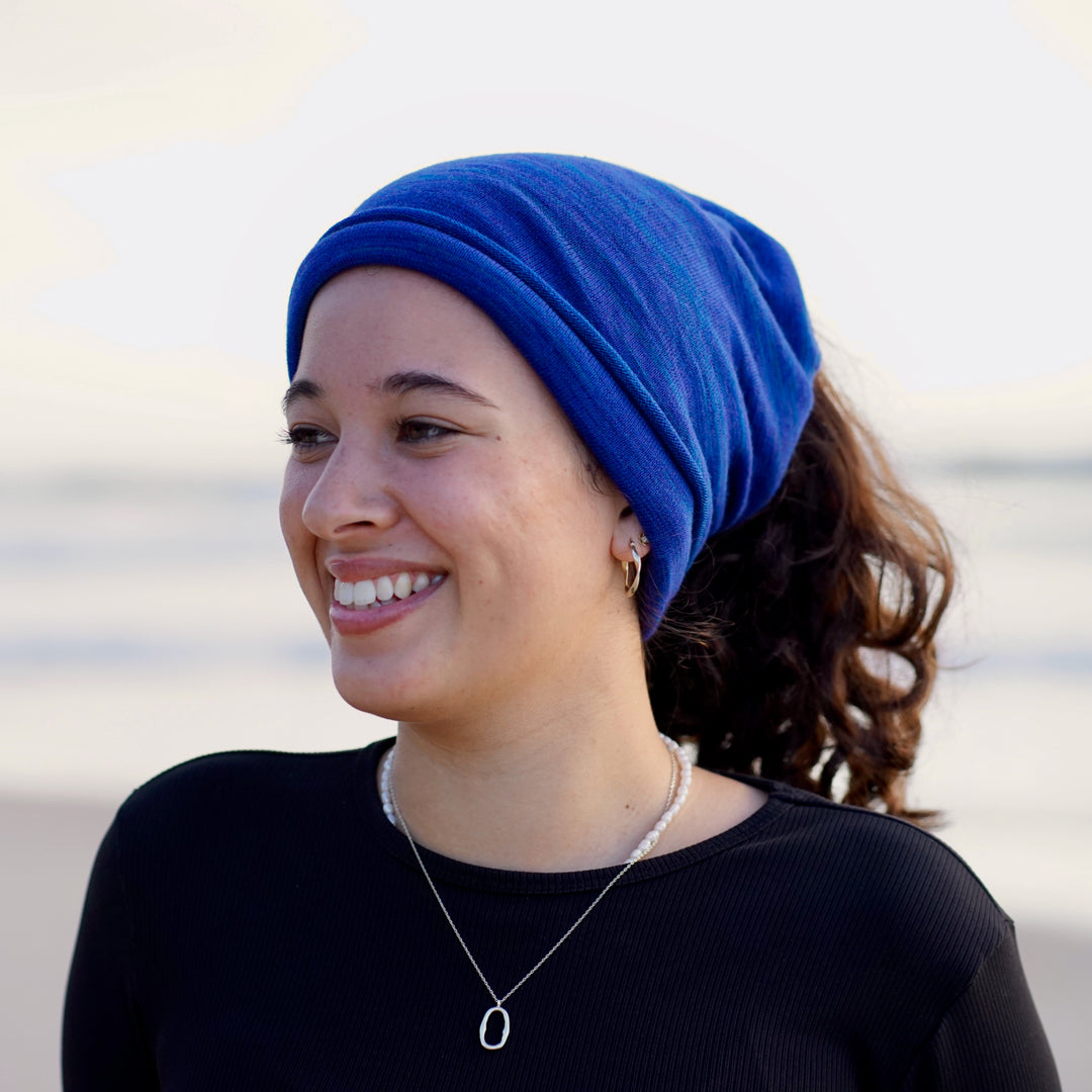 Lapis Blue Merino Beanie Wrap