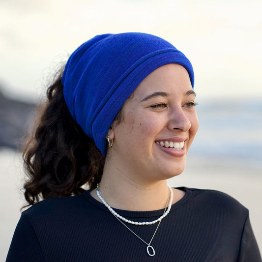 Sapphire Blue Merino Beanie Wrap - Ships from Wales UK