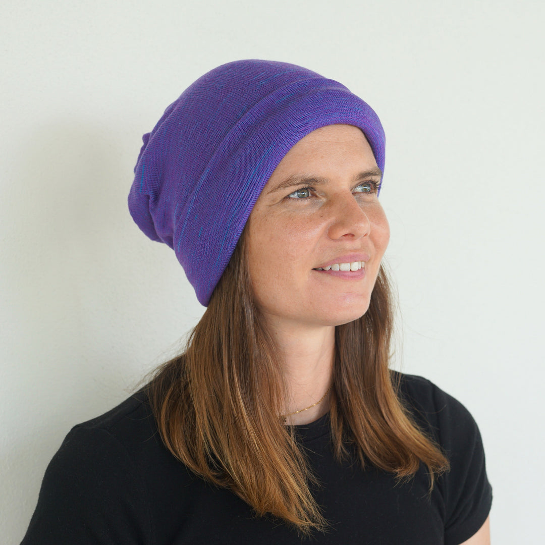 Amethyst & Blue Reversible  Merino Beanie Wrap - Shipped from Wales UK