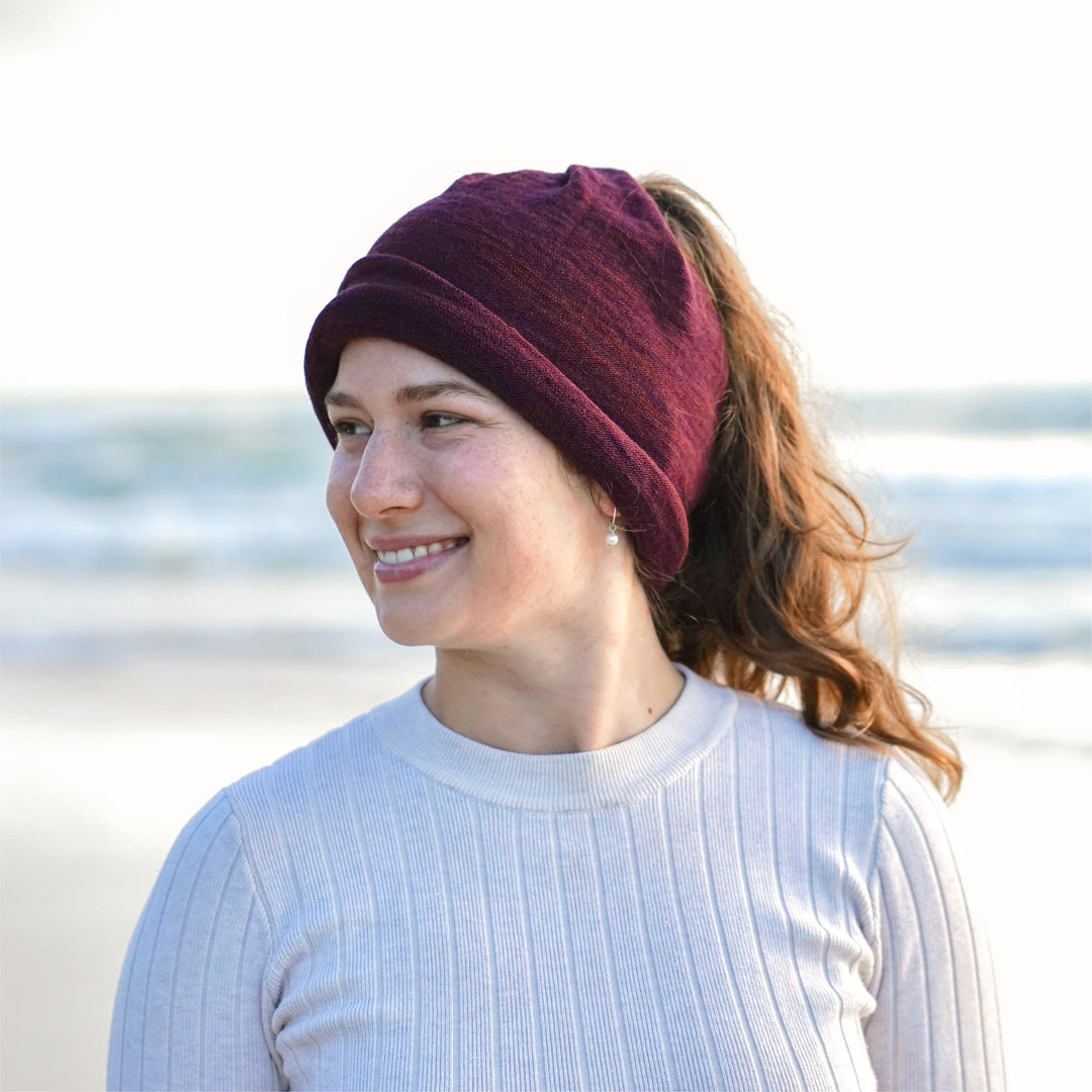Rustic Plum Merino Beanie Wrap - Ships from Wales UK
