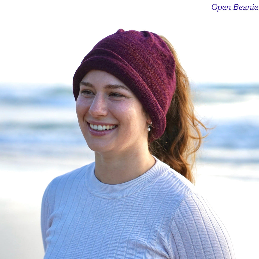 Rustic Plum Merino Beanie Wrap