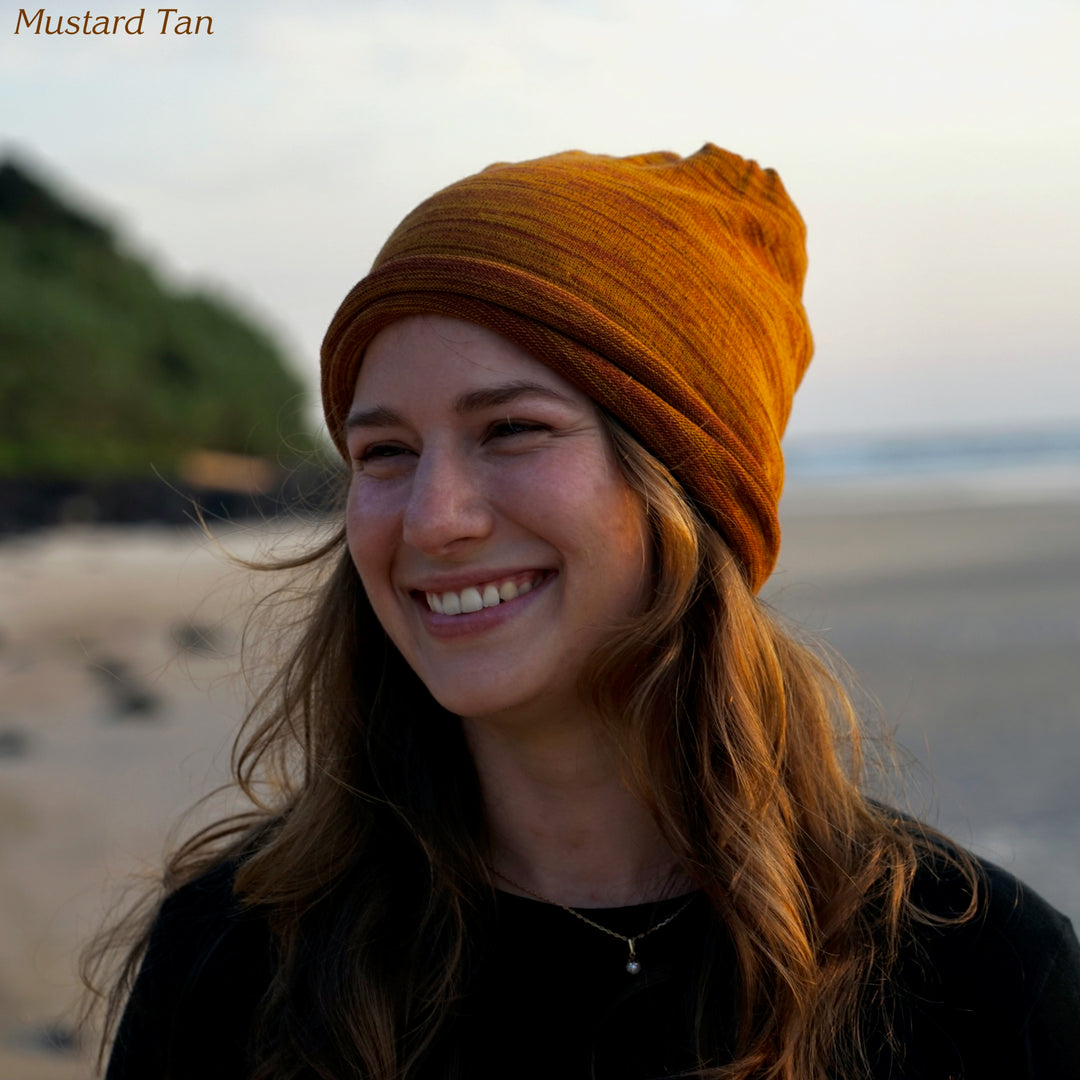 Mustard Tan Merino Beanie Wrap